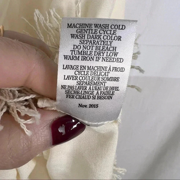 Anthropologie OTHERS FOLLOW Cream Fringe Poncho One Size Womens Boho Lagenlook - Picture 10 of 11